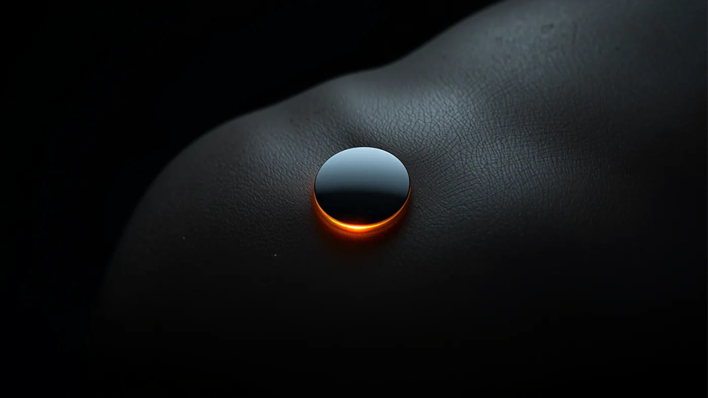 A continuous glucose monitor sensor against dark, industrial light